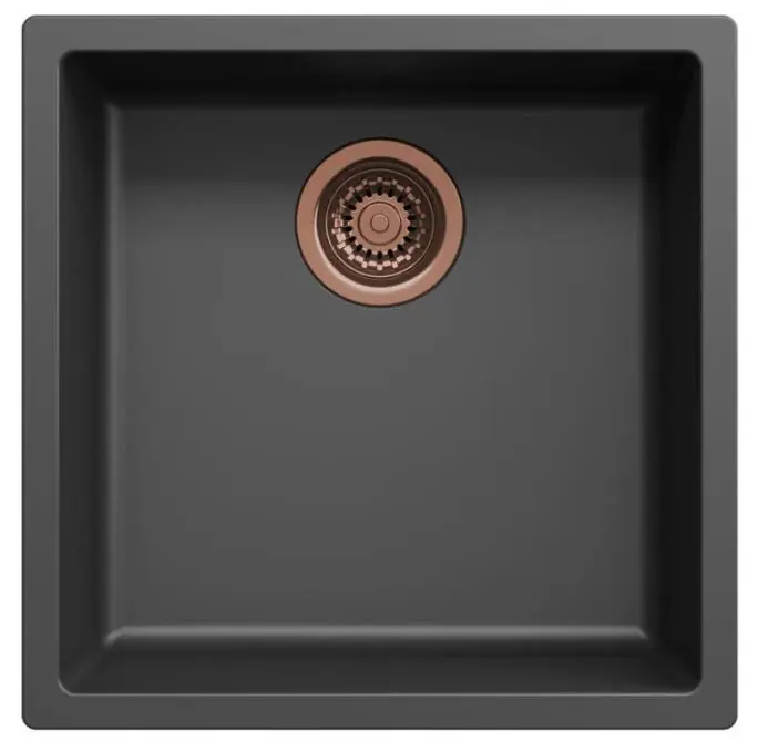 Svart diskho 40 x 40 cm, för under- och ovanmontering, med automatisk kopparpropp 1208971852 Kundfavorit