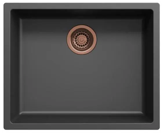 Erbjudandepris Svart diskho 50 x 40 cm, för under- och ovanmontering, med automatisk kopparpropp 1208971858
