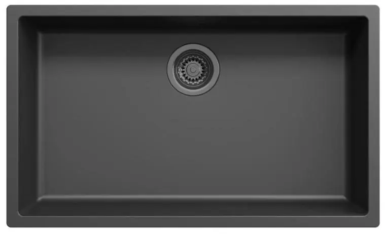 Säker betalning Stor svart diskho, 70 x 40 cm, för under- och ovanmontering, med automatisk avloppsplugg i gun metal, 1208971865