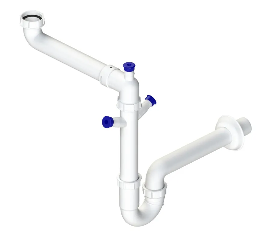 Endast denna vecka Pure.Sink Universal Siphon platsbesparande diskbänkssifon för köket med 2 diskmaskinsanslutningar WSTSSI-32