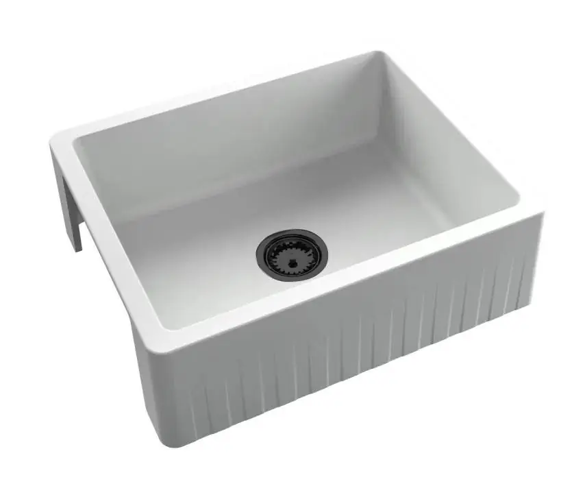 Lågt pris GraniteMy Traditionell Lantlig Diskho - 2-sidig Granitho 60x48 cm Vit undermonterad med svart plugg 1208968024