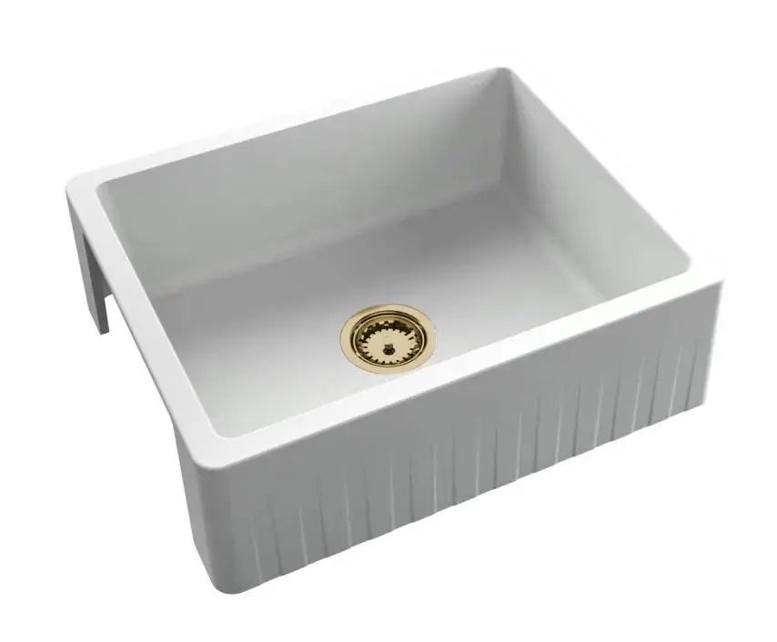 Köp online GraniteMy Traditionell Landsbygd Diskho - 2-sidig Granit Diskbänk 60x48 cm Vit undermontering med Gyllene plugg 1208968027