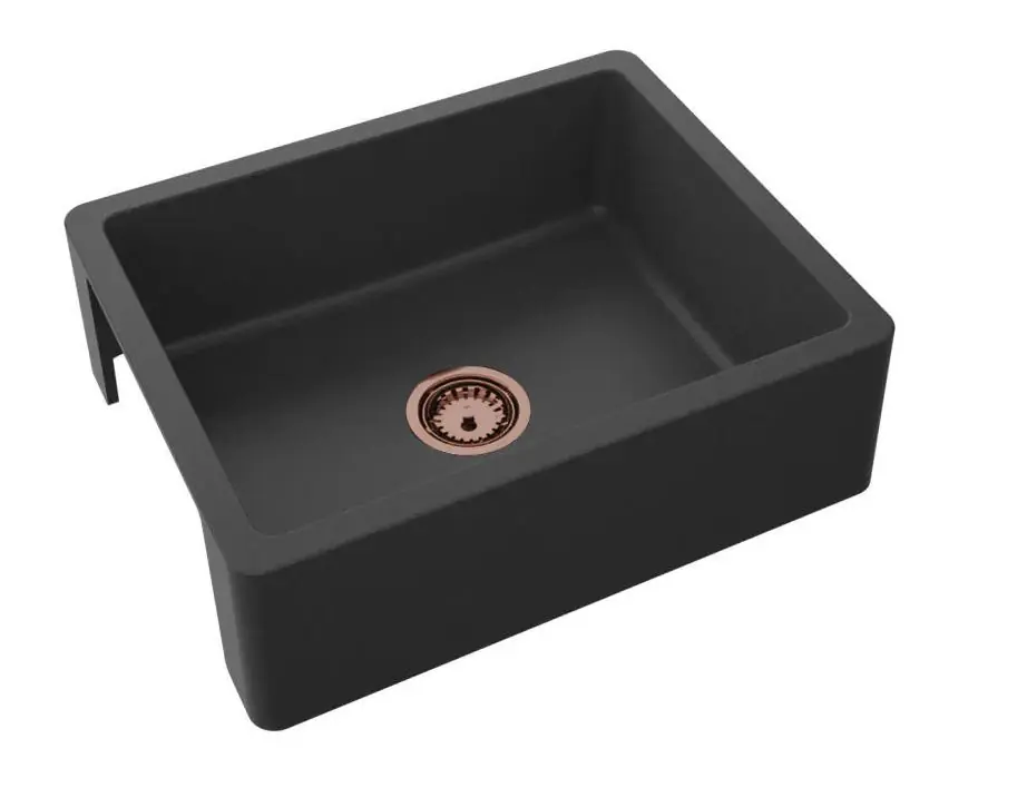 GraniteMy Traditionell Landsbygd Diskho - 2-Sidig Granit Diskbänk 60x48 cm Svart undermonterad med kopparplugg 1208968030 Populärt val