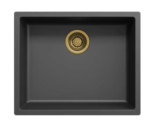 Snabb leverans Svart diskho 50 x 40 cm, för under- och ovanmontering, med guldfärgad avloppsplugg 1208968037