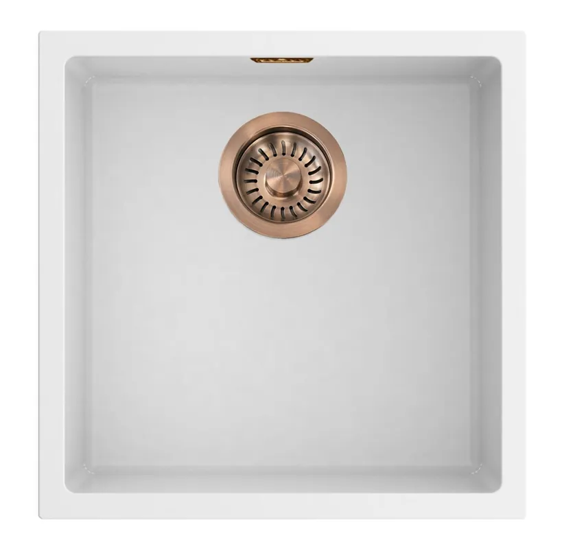 Pure.Sink Eternal Quartz vit diskho 40x40 cm, för under- och ovanmontering, med kopparpropp Lägg i varukorgen