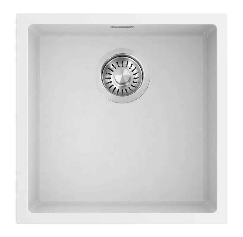 Pure.Sink Eternal Quartz vit diskho 40x40 cm, för under- och ovanmontering, med automatisk propp i rostfritt stål Köp online