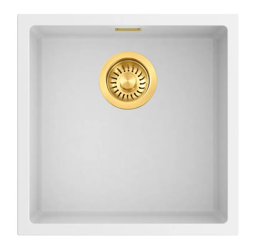 Pure.Sink Eternal Quartz vit diskho 40x40 cm, för infälld montering och undermontering, med guldfärgad propp Erbjudande