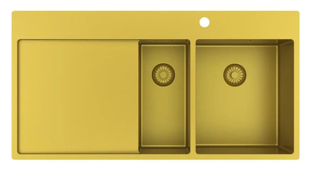 Pure.Sink Exclusivo Guldfärgad 1,5 diskho med avrinningsyta 100x52 cm Kranvinge höger PEX3418100RT-60 Rea