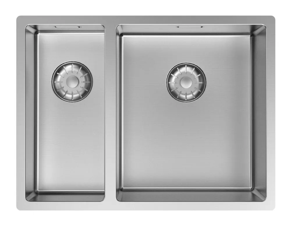 Expressleverans Pure.Sink Comfort 1,5 (en och en halv) diskho i rostfritt stål, 18+34 cm, stor korg till höger, PCM183440-02