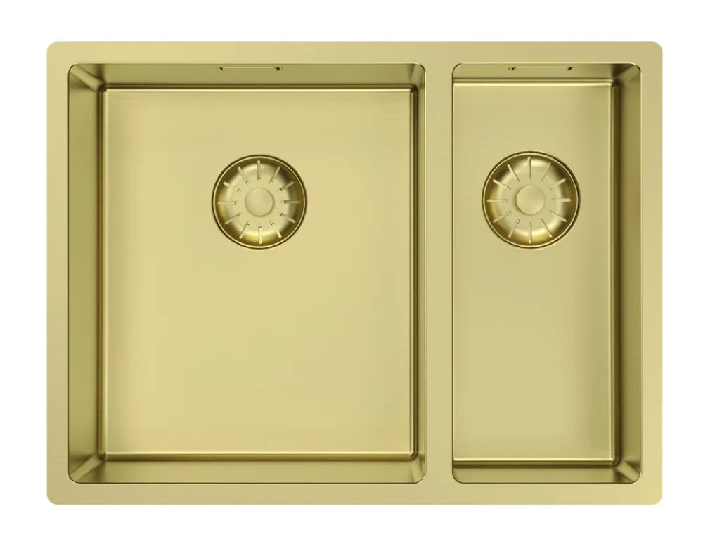 Populärt val Pure.Sink Comfort 1,5 (en och en halv) PVD-gulddiskho, 34+18 cm, stor korg till vänster, PEX341840-60