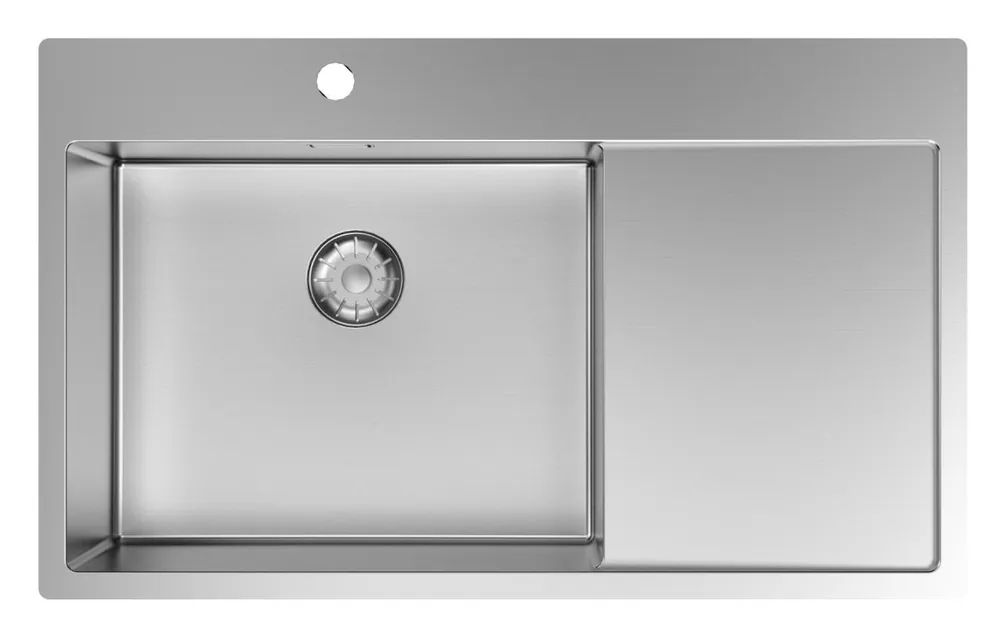 Premium Pure.Sink Comfort Diskho i rostfritt stål med avrinningsdel, 86x52 cm, kranarm till vänster, PCM5086LT-02