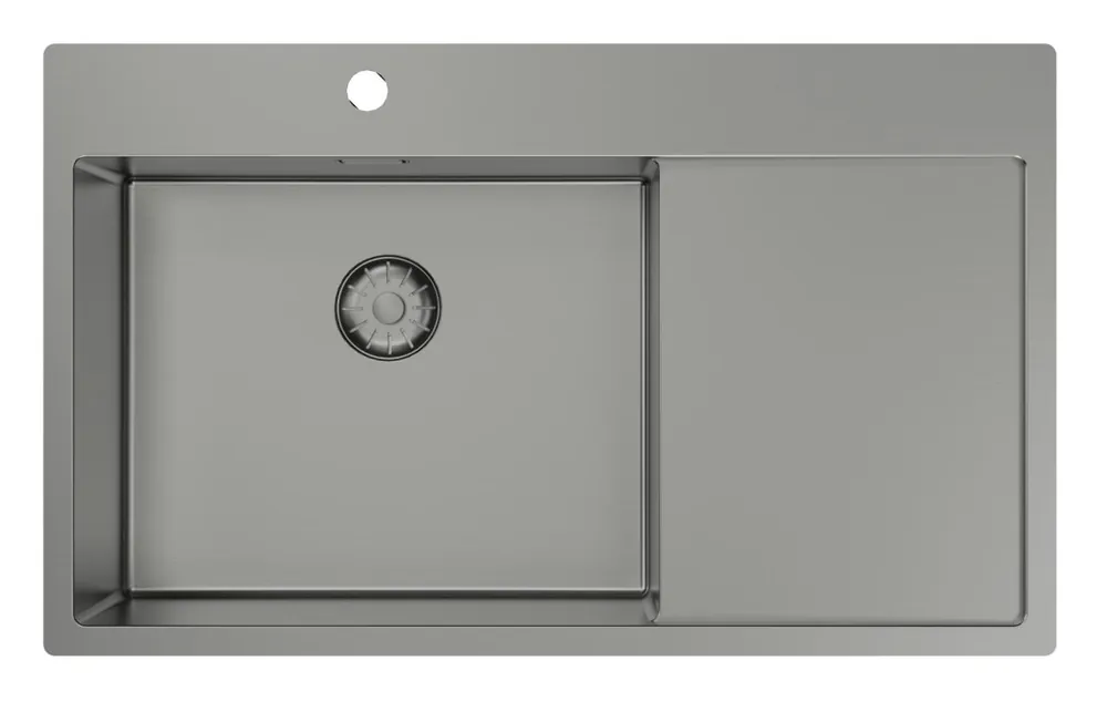 Pure.Sink Comfort PVD Gun Metal-diskho med avrinningsdel 86x52 cm, kranarm till vänster PCM5086LT-61 Begränsad tid