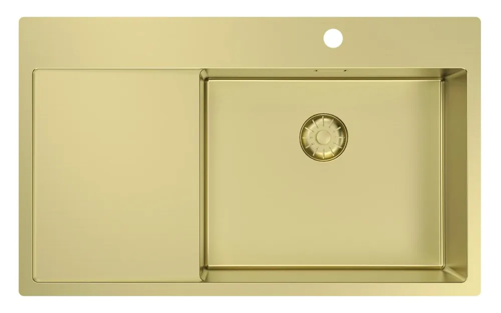 Pure.Sink Comfort Guldfärgad diskho med avrinningsdel, 86x52 cm, kranarm till höger, PCM5086RT-60 Sista chansen