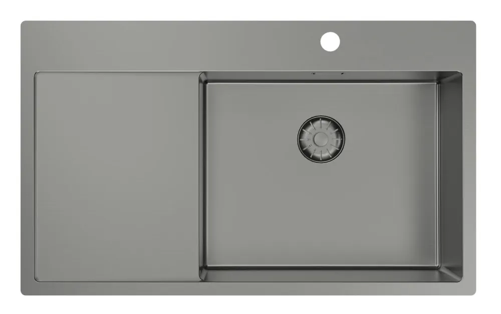 Pure.Sink Comfort Diskho i Gun Metal med avrinningsdel, 86x52 cm, kranutlopp till höger, PCM5086RT-61 Snabb leverans