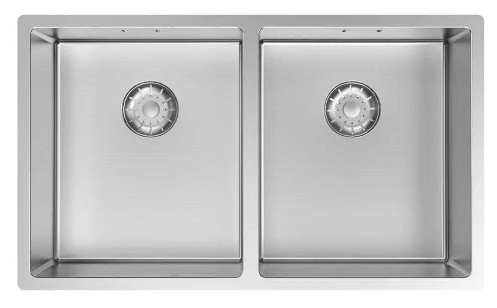 Nedsatt pris Pure.Sink Comfort Dubbel diskho i rostfritt stål, 74x40 cm, för infällning, planmontering och påbyggnad, PCM343440-02