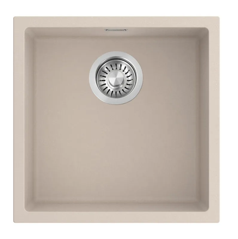 Outlet Pure.Sink Eternal Quartz Coffee cream Diskho 40x40 cm, för under- och ovanmontering med automatisk propp i rostfritt stål