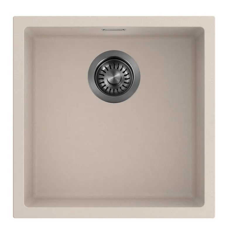 Rabatt Pure.Sink Eternal Quartz Coffee cream Diskho 40x40 cm, för under- och ovanmontering, med automatisk avlopps Gun metal