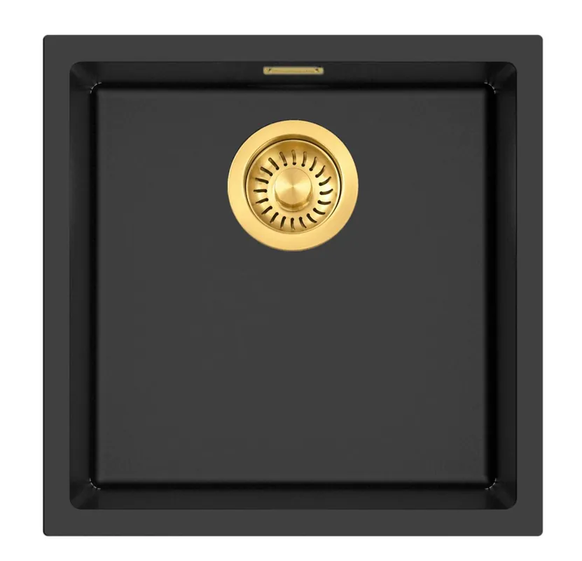 Kundfavorit Pure.Sink Eternal Quartz svart diskho 40x40 cm, för under- och ovanmontering, med automatisk guldplugg