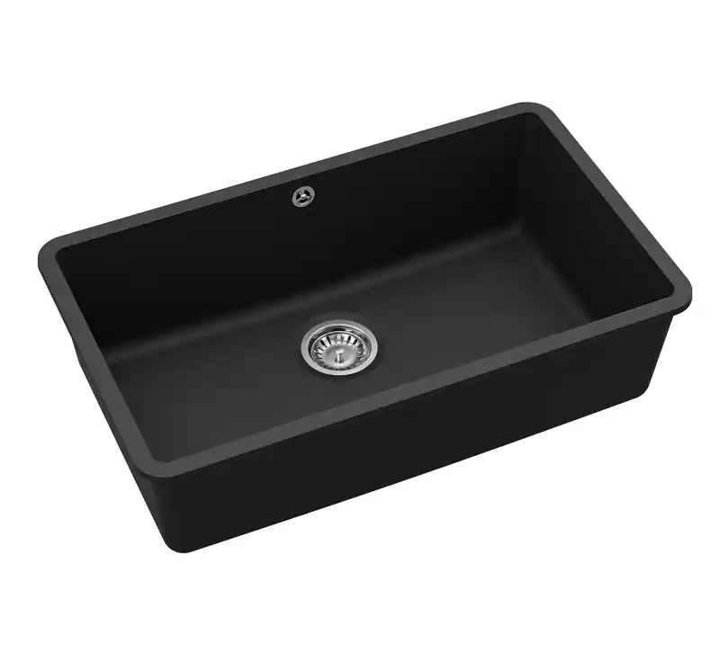 AquaGranite Modulo R19 stor granitsvart diskho 76x43 cm undermonterad och ovanmonterad med rostfri propp 1208970688. Nyhet