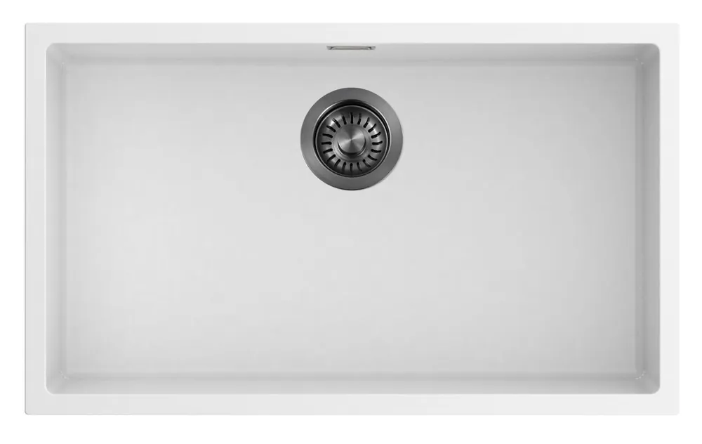Premium Pure.Sink Eternal Quartz vit diskho 70x40 cm, för infälld montering och undermontering, med ” ”-avloppsplugg Gun metal