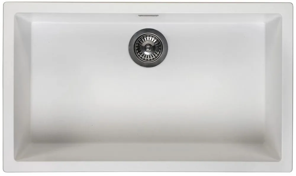 Billigare Vit stor diskho 70 x 40 cm, för under- och ovanmontering, med automatisk propp i rostfritt stål 1208971904