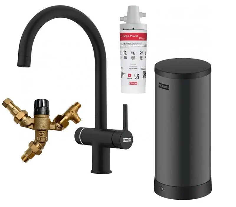 Franke Maris vattenhub 7L panna 3-i-1 med Touch elektronisk kokande vattenkran matt svart med vattenhub-bypass 1208967856 Endast idag