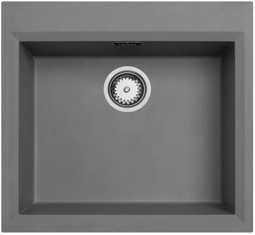 Betongrå inbyggd diskho 58x53cm med kranhålsbänk med rostfri plugg 1208956771 Kampanj