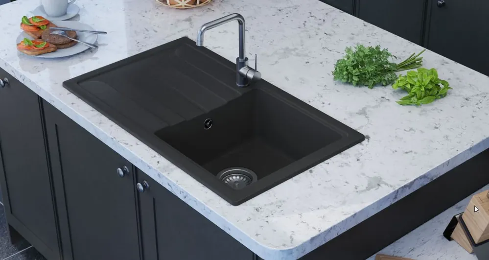 GraniteMy Smart extra grund granit infällningsbar svart diskho 76x44cm med vändbar avrinningsyta 1208957353 Endast denna vecka