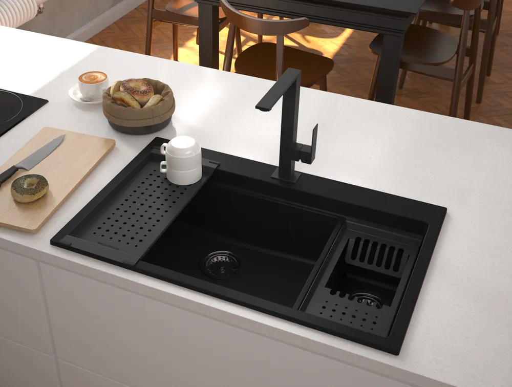 GraniteMy Limited stora 1,5 granit inbyggnads- och undermonterad svart diskho inklusive tillbehör 76x48 cm 1208957389 Kundfavorit