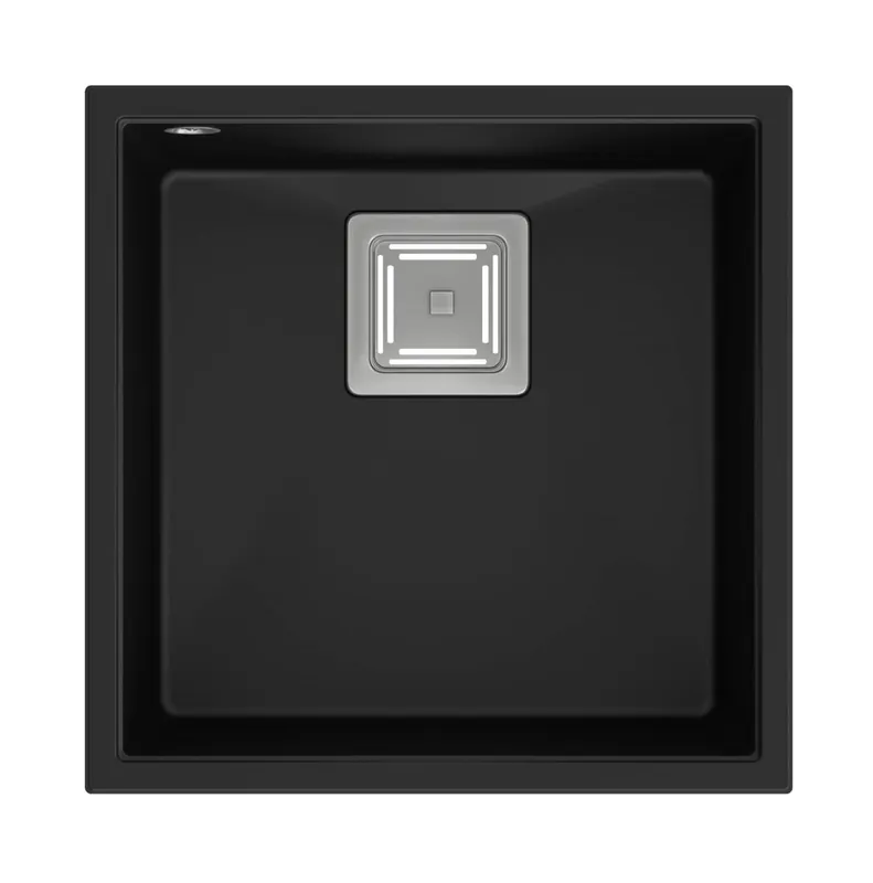 Endast denna vecka Quadri Quadrangle svart granit undermonterad diskho 42x42cm med rostfri plugg 1208957887