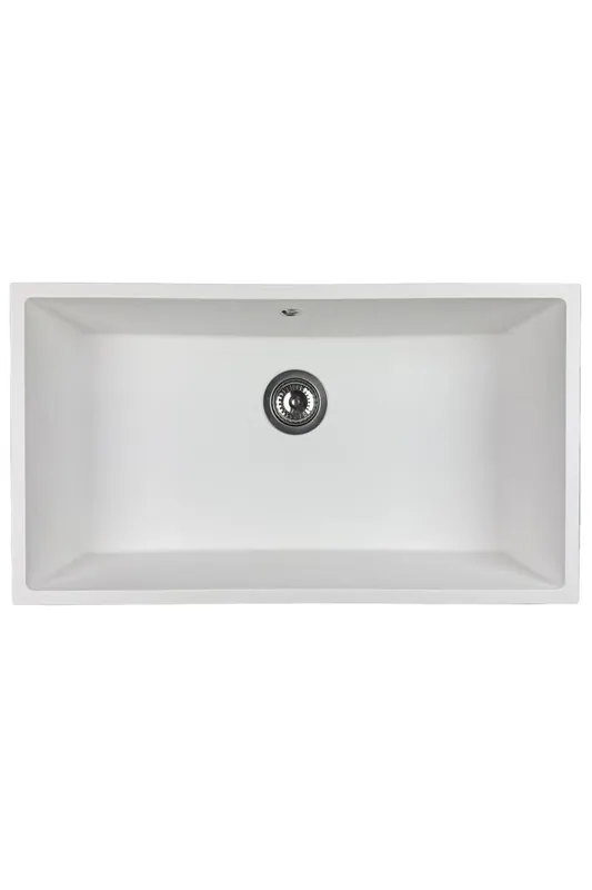 Beställ idag GraniteMy Universal granit stor vit diskho 74x40 cm vit infälld underbyggd och planmonterad med rostfri plugg 1208967111
