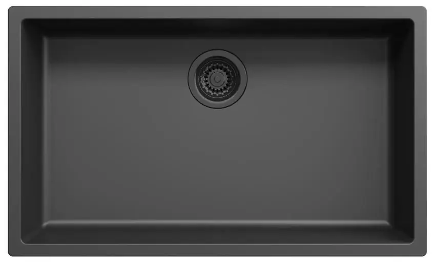 Stort svart diskho, 70 x 40 cm, för under- och ovanmontering, med automatisk svart avloppsplugg 1208971862 Rea