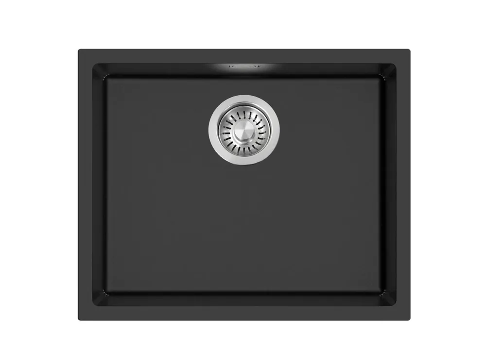 Billigare Pure.Sink Eternal Quartz svart diskho 50x40 cm, infälld och undermonterad med rostfri avloppsplugg