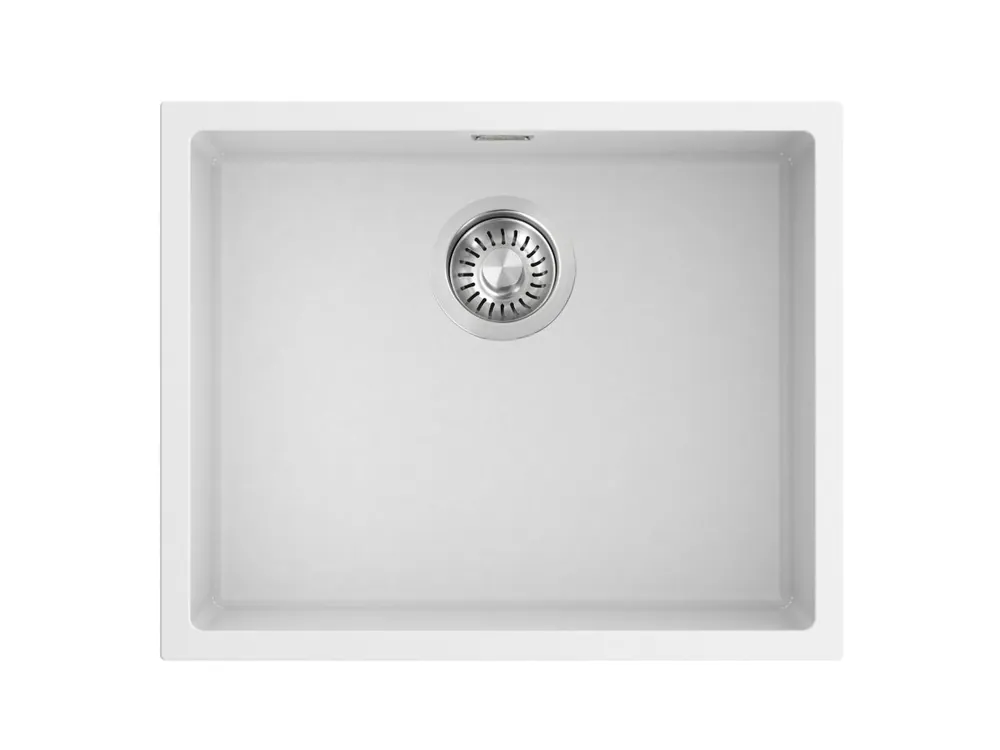 Säker betalning Pure.Sink Eternal Quartz vit diskho 50x40 cm, för infälld montering och undermontering, med rostfri avloppsplugg