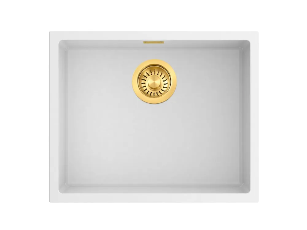 Sänkt pris Pure.Sink Eternal Quartz vit diskho 50x40 cm, för infälld montering och undermontering, med guldfärgad avloppsplugg