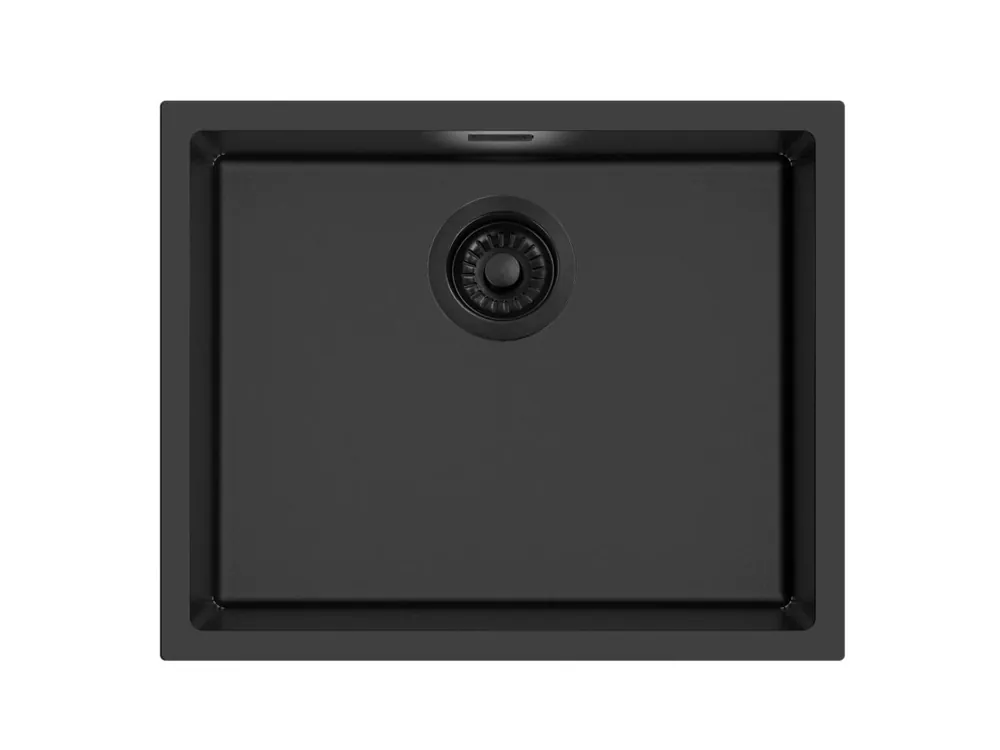 Rabatter Pure.Sink Eternal Quartz svart diskho 50x40 cm, infälld och undermonterad med automatisk svart propp