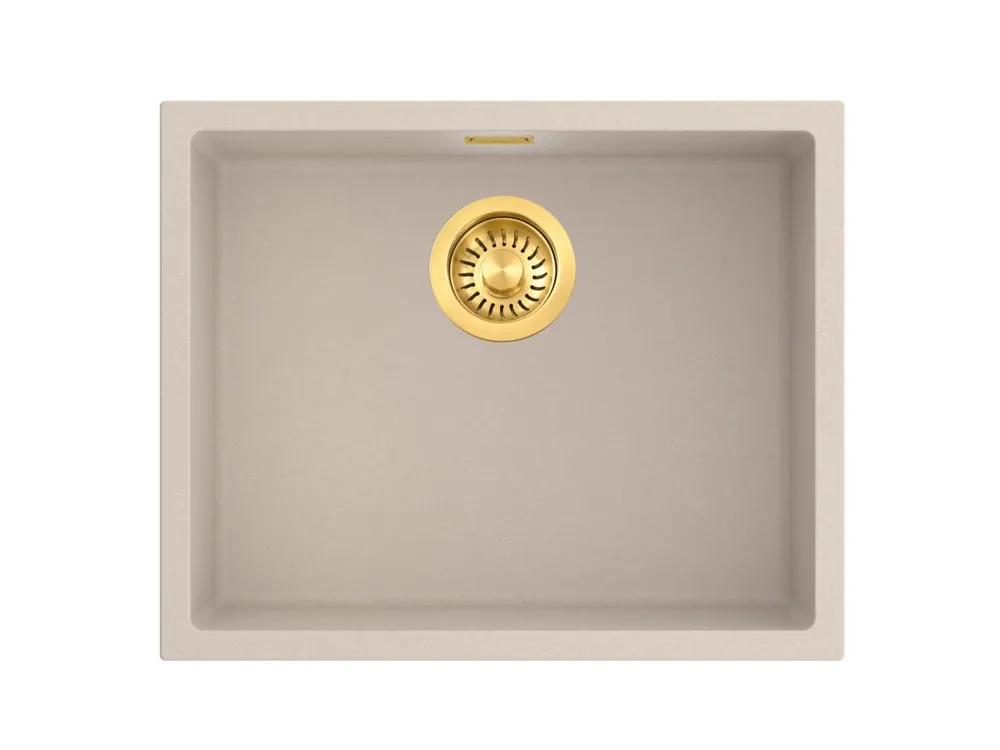 prisnedsättning Pure.Sink Eternal Quartz Coffee cream Diskho 50x40 cm, infälld och undermonterad med automatisk guldfärgad propp