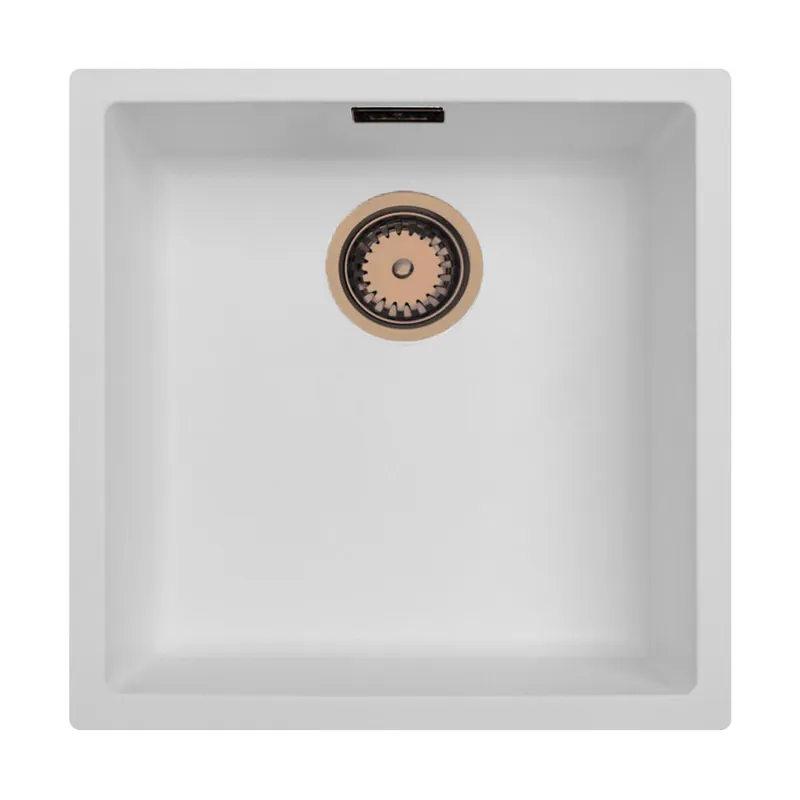 Vit diskho 40 x 40 cm, för under- och ovanmontering, med automatisk kopparpropp 1208971893 Extra rabatt