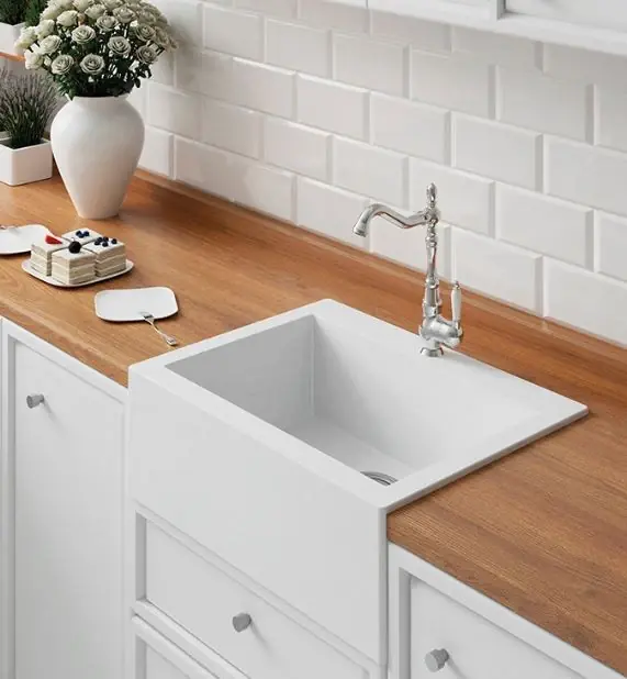 Sänkt pris Aquadesign Farmhouse inbyggd eller fristående diskho i granit vit 58x49cm 1208956331