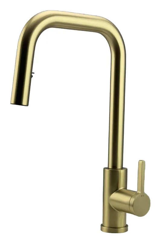 Pure.Sink Elite Steel Crystal-S köksblandare PVD borstad guld med utdragbar pip PS8050-60 Populär