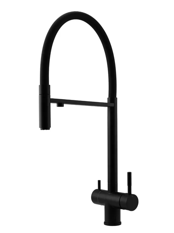 I lager Pure.Sink Elite Steel Flex 3-vägs Matt svart kökskran med flexibel utlopp och Filtrerat vatten PS8110-10
