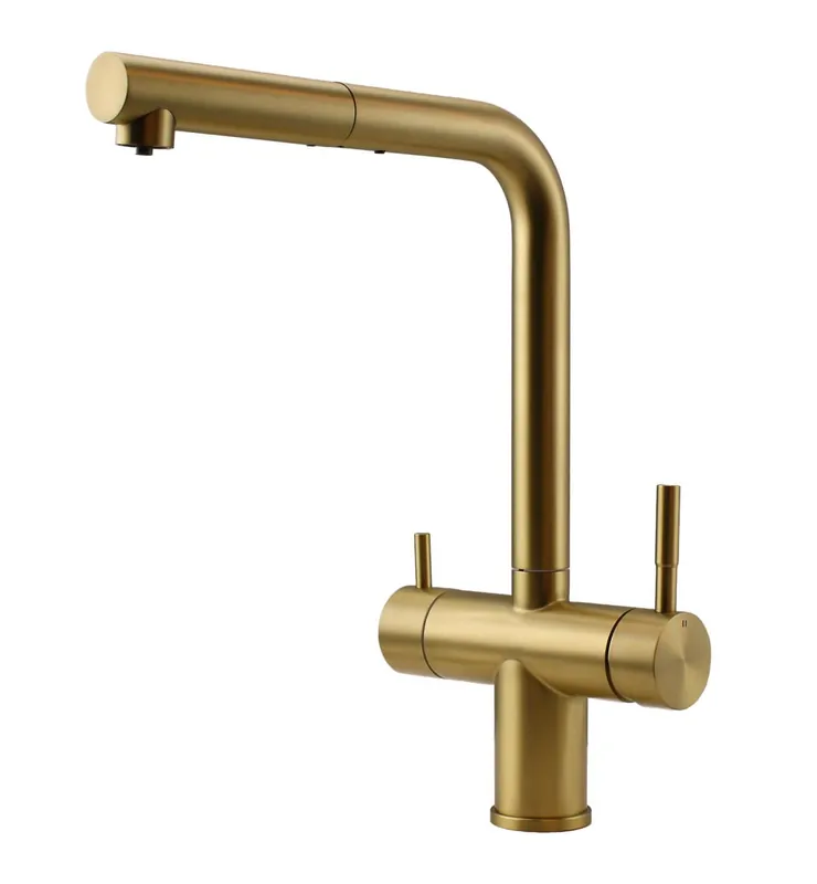 Pure.Sink Elite Steel Clear-S PVD borstad guld 3-vägs kökskran med utdragbar pip och filtrerat vatten PS8120-60 Outlet