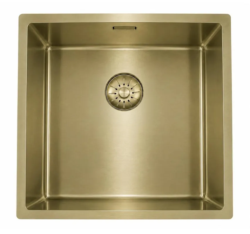 Pure.Sink Comfort PVD-guldbelagd diskho 40x40 cm, 10 mm radie, för undermontering, infälld montering och påbyggnad PCM4040-60 Trygg betalning