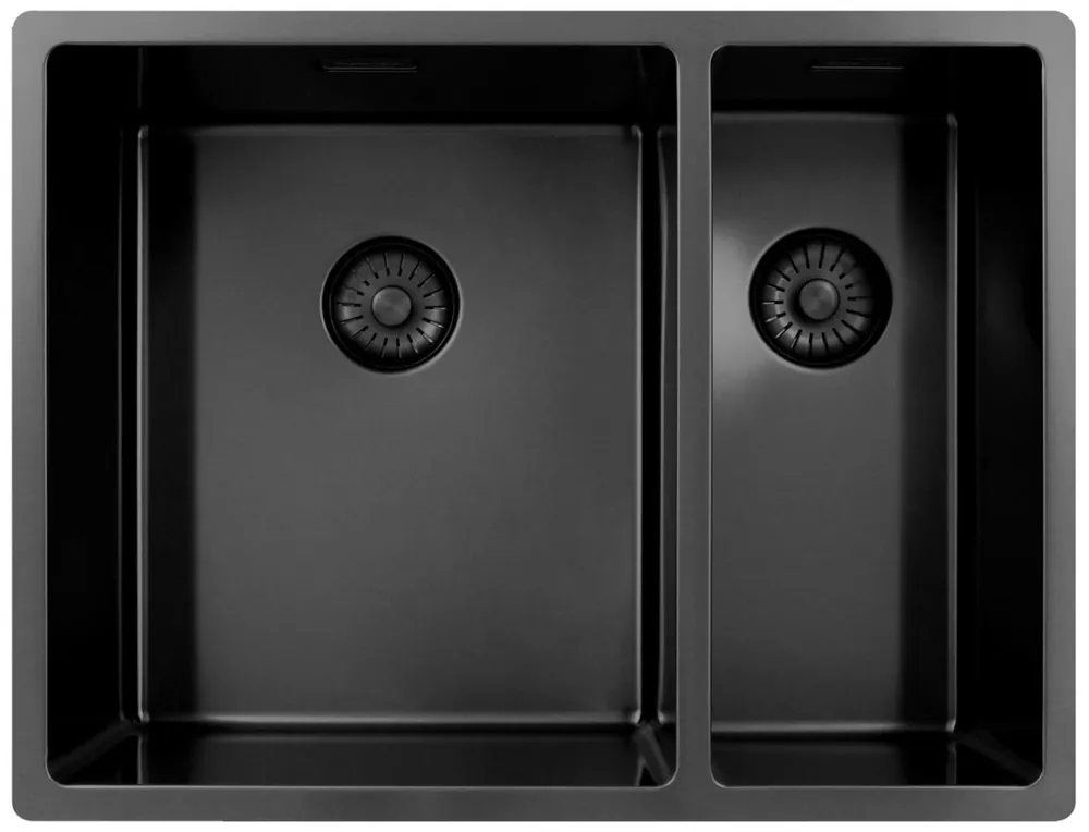 Billig Pure.Sink Exclusivo Gun Metal 1,5 en och en halv diskbänk 34+18 cm 10mm radie PEX341840-61