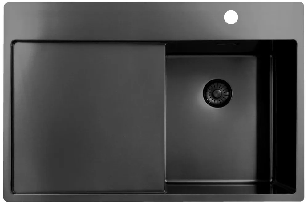 Säker betalning Pure.Sink Exclusivo Gun Metal liten diskho med avrinningsyta 78x52 cm Tapwing höger PEX3478RT-61