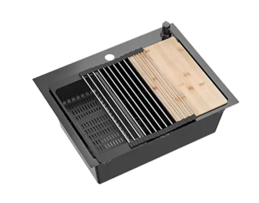 Quadri Dixton 60 svart PVD Nano rostfri stål diskho 580x450 mm med kranhål och tillbehör 1208967195 Rabatter