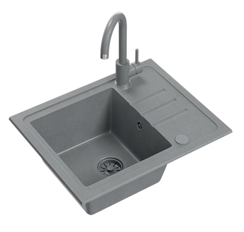Quadri Sligo 60 grå granit diskbänk set 55x44 cm med avrinning inklusive kran 1208967200 Erbjudandepris
