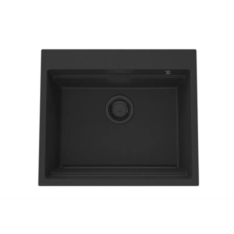 Billigare GraniteMy Steam granitdiskbänk 56x48 cm svart ovanpåliggande med svart plugg inklusive tillbehör 1208967233