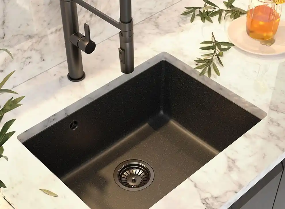 Utförsäljning Graniteland Solo Granit svart kalksten utseende Diskho undermonterad 535x400 mm med rostfritt stål propp 1208970638