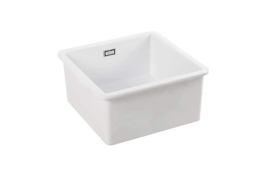 Expressleverans Ausmann Ceramic Ember Keramisk Vit Fyrkantig Diskho för Uppbyggnad och Underbyggnad 40 x 40 cm med RVS plugg 1208970094